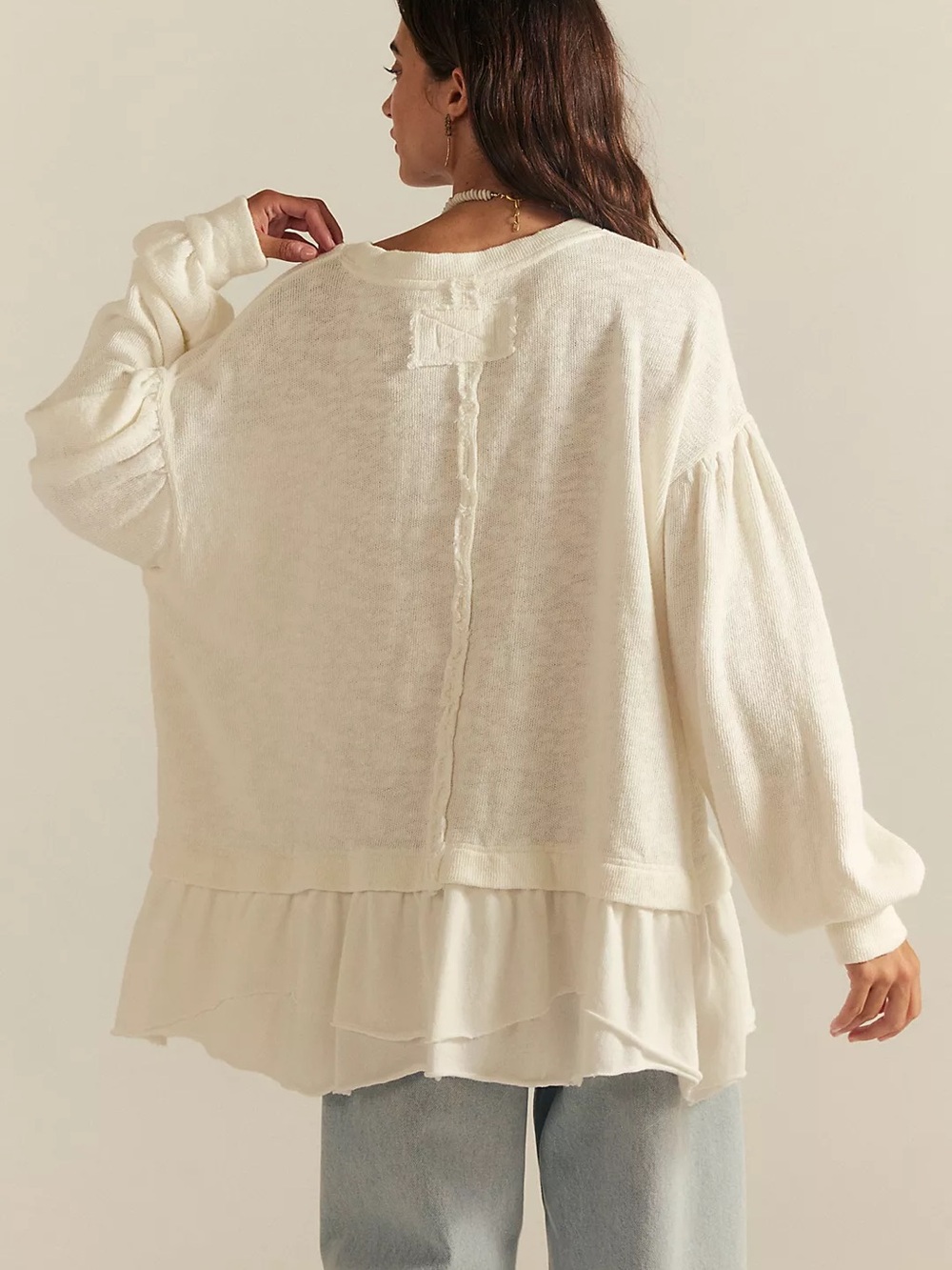 Free People Cream Layered Balloon-Sleeve Sweater - Picture 3 of 3